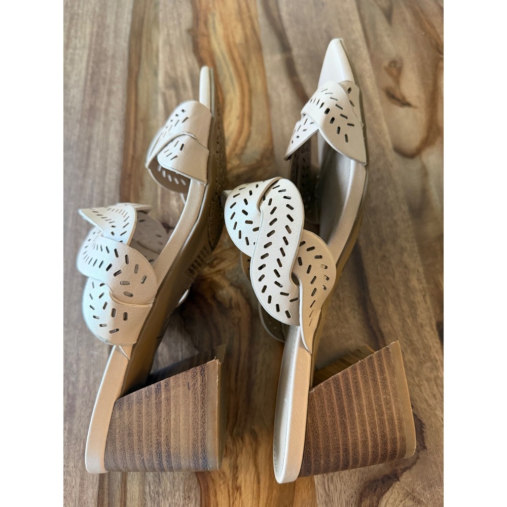 Joie Society Nude Beige Perforated Braided Block Heel Sandals Mule 6.5M P3SOC31P - Picture 4 of 9
